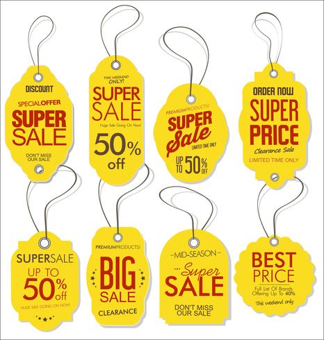 Paper price tag retro vintage golden style design vector collection