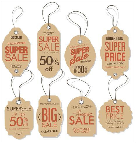 Paper price tag retro vintage golden style design vector collection