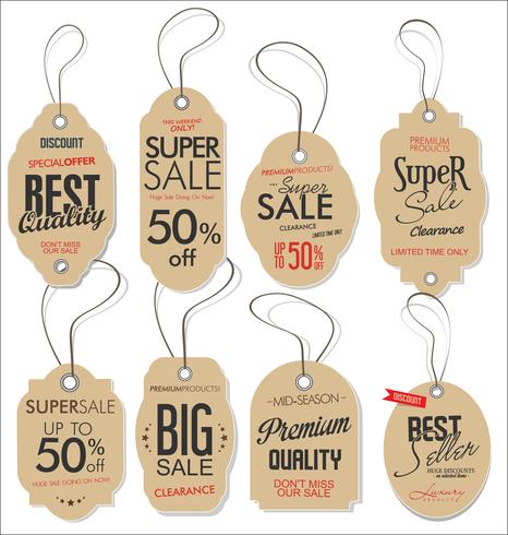 Paper price tag retro vintage style design vector collection 