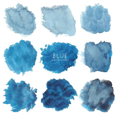 Set of blue watercolor on white background, Brush stroke watercolor, Vector illustration.