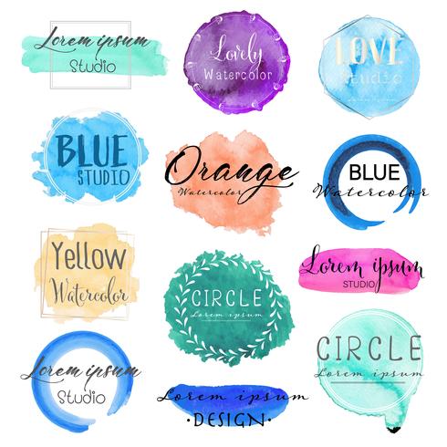 Watercolor logo set, Feminine logo design set, Colorful vector Illustration.