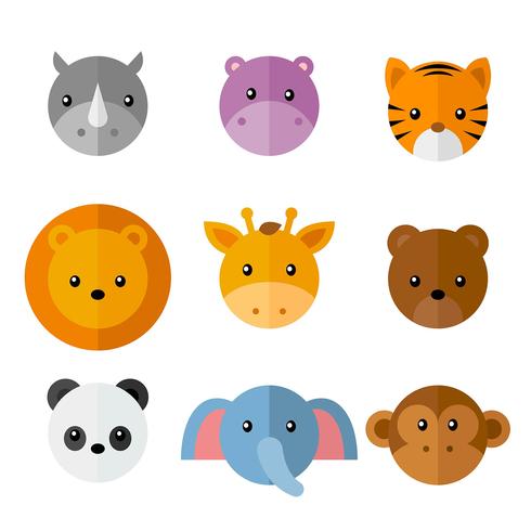 Wild Animal Simple Cartoon Faces Set vector