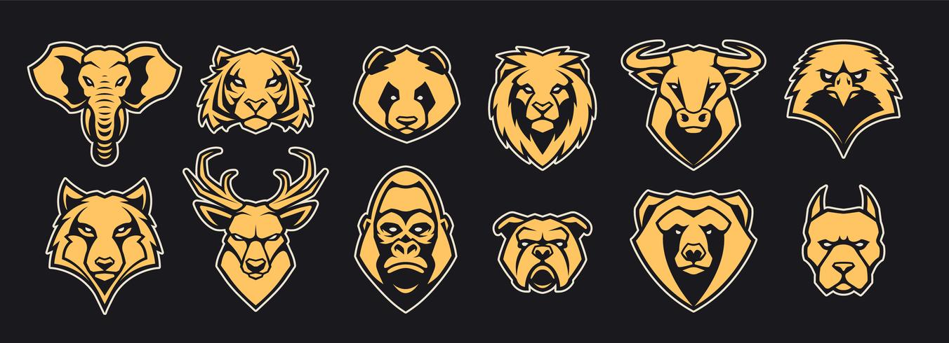 Animals Head Mascot Icons Vector Set