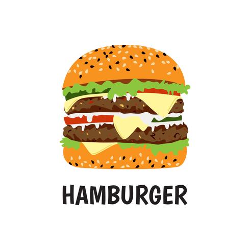 Gran hamburguesa doble carne y queso sobre fondo blanco - ilustración vectorial vector