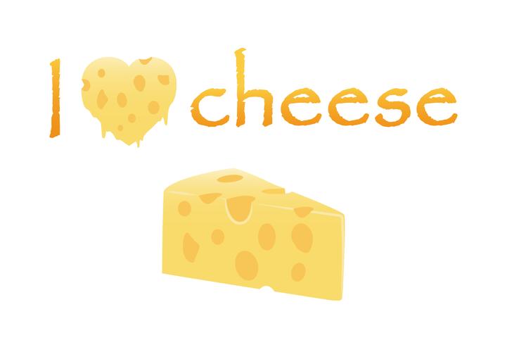 I love Cheese with heart cheese melt and slice isolated on white background -  Vector Illustration of cheese love concept