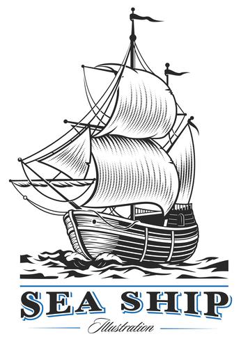 Vintage sea ship vector