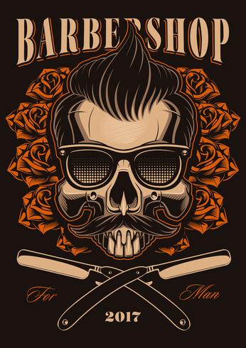 Barber skull with roses vector