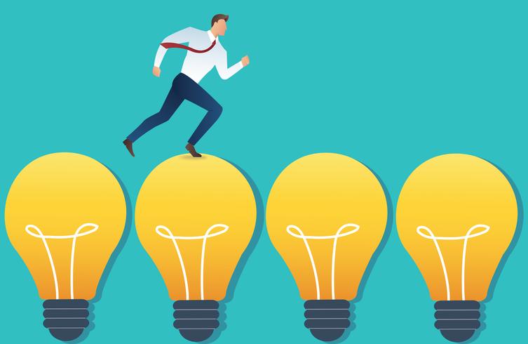 illustration of running businessman on light bulb idea concept vector