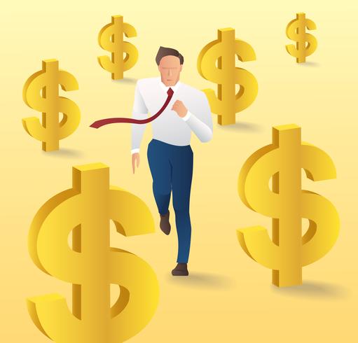 businessman running with money icon , Trendy isometric businessman, Concept business vector illustration