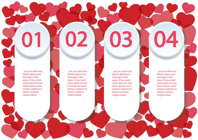 many red hearts infographics template 4 option background vector illustration