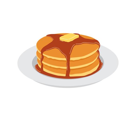 Pancakes with butter and maple syrup sweet on white plate vector