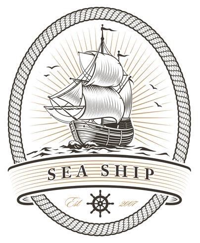 vintage sea ship emblem vector