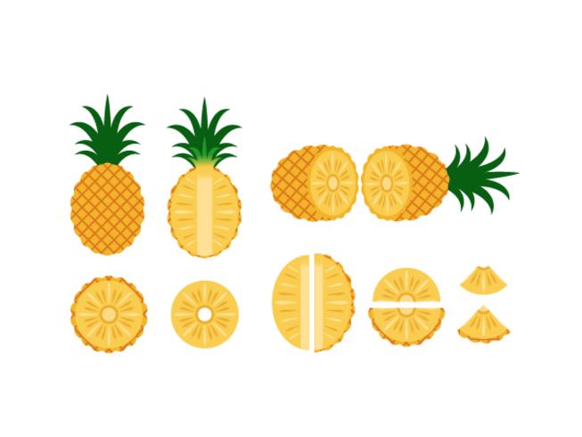 Set of pineapple isolated on white background - Vector illustration