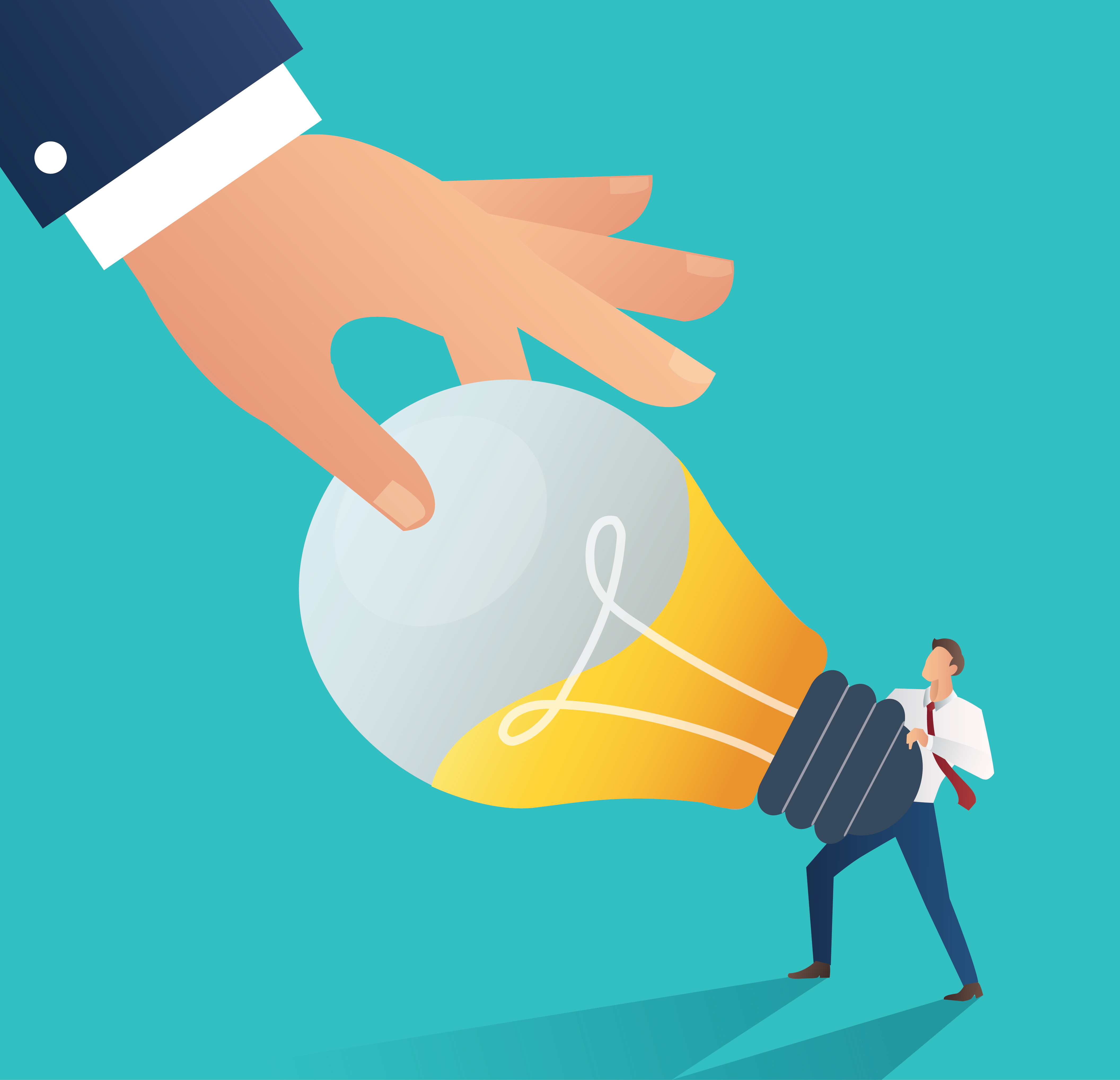 Business hand stealing idea light bulb. plagiarism concept business