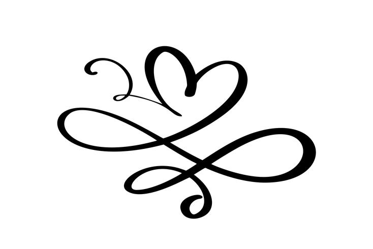 Dibujado a mano corazón signo de amor. Vector de caligrafía romántica del día de san valentín. Símbolo del icono de Concepn para la camiseta, tarjeta de felicitación, boda del cartel. Ilustración de elemento plano de diseño