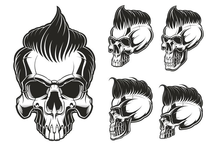 Set of skulls with hair vector