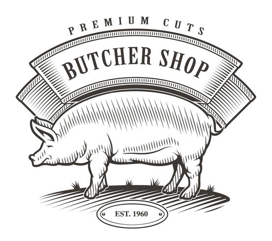 Butcher shop vintage emblem. vector