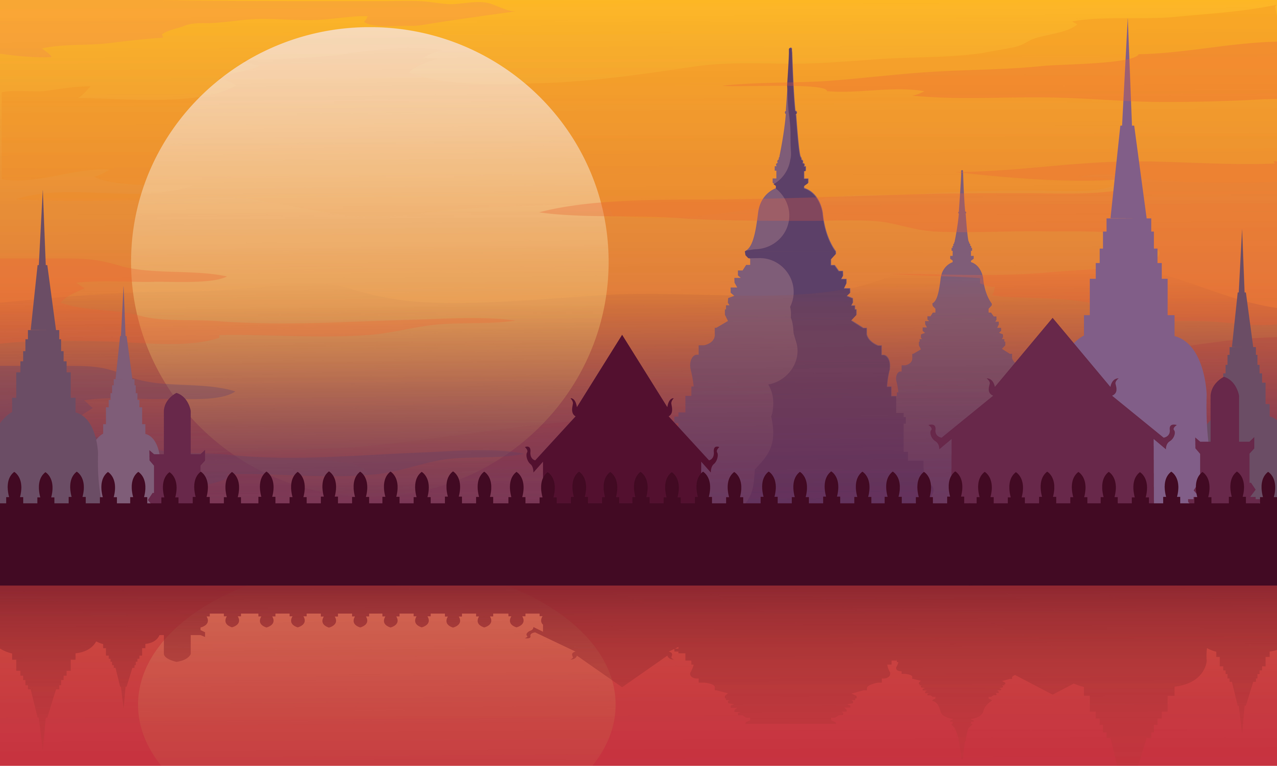  Thailand  temple landscape architecture poster vector 