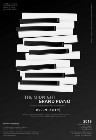 Ejemplo del vector de la plantilla del fondo del cartel del piano de cola de la música