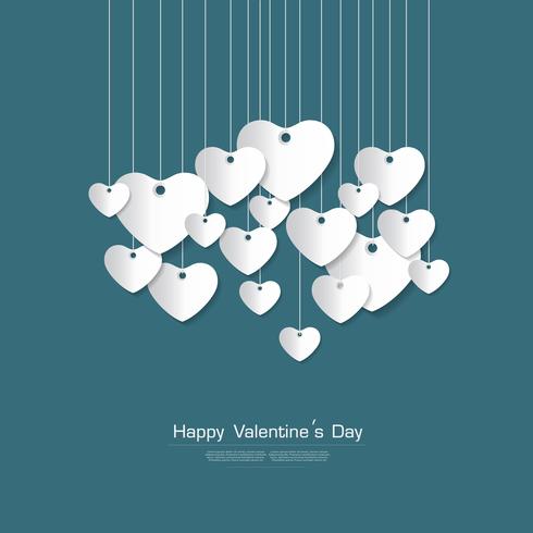 Happy Valentine's day greeting card with White Heart paper cut stype on Green background, vector Desgin