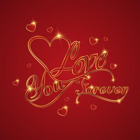 Design for Happy valentine's day love Greeting Card  With Gold Text  Heart on Red background, Vector Design