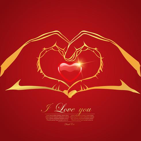 Happy valentine\'s day love Greeting Card With Red Heart in Hands on red background, Vector Design