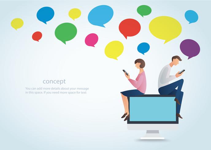 Man And Woman Using Smartphone And Sitting On Computer With