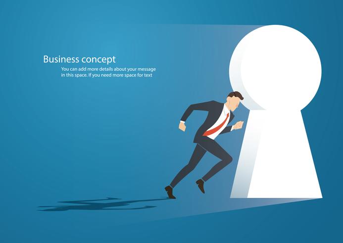 Business concept illustration of a businessman running into keyhole vector