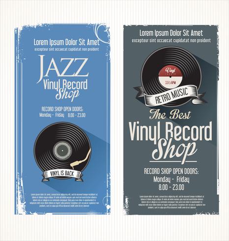 Vinyl record shop retro grunge banner vector