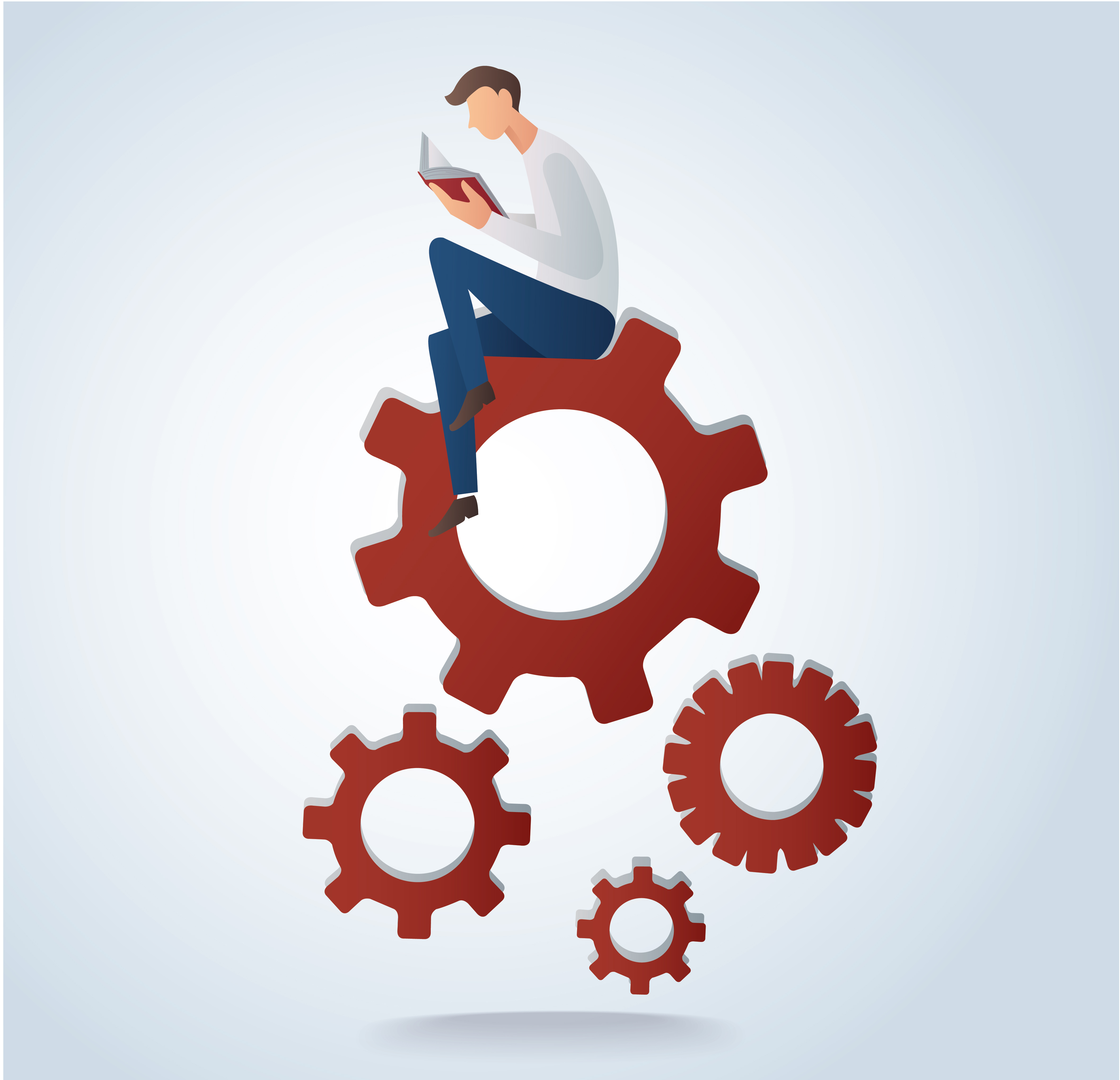 Download man reading book sitting on gears icon vector illustration ...