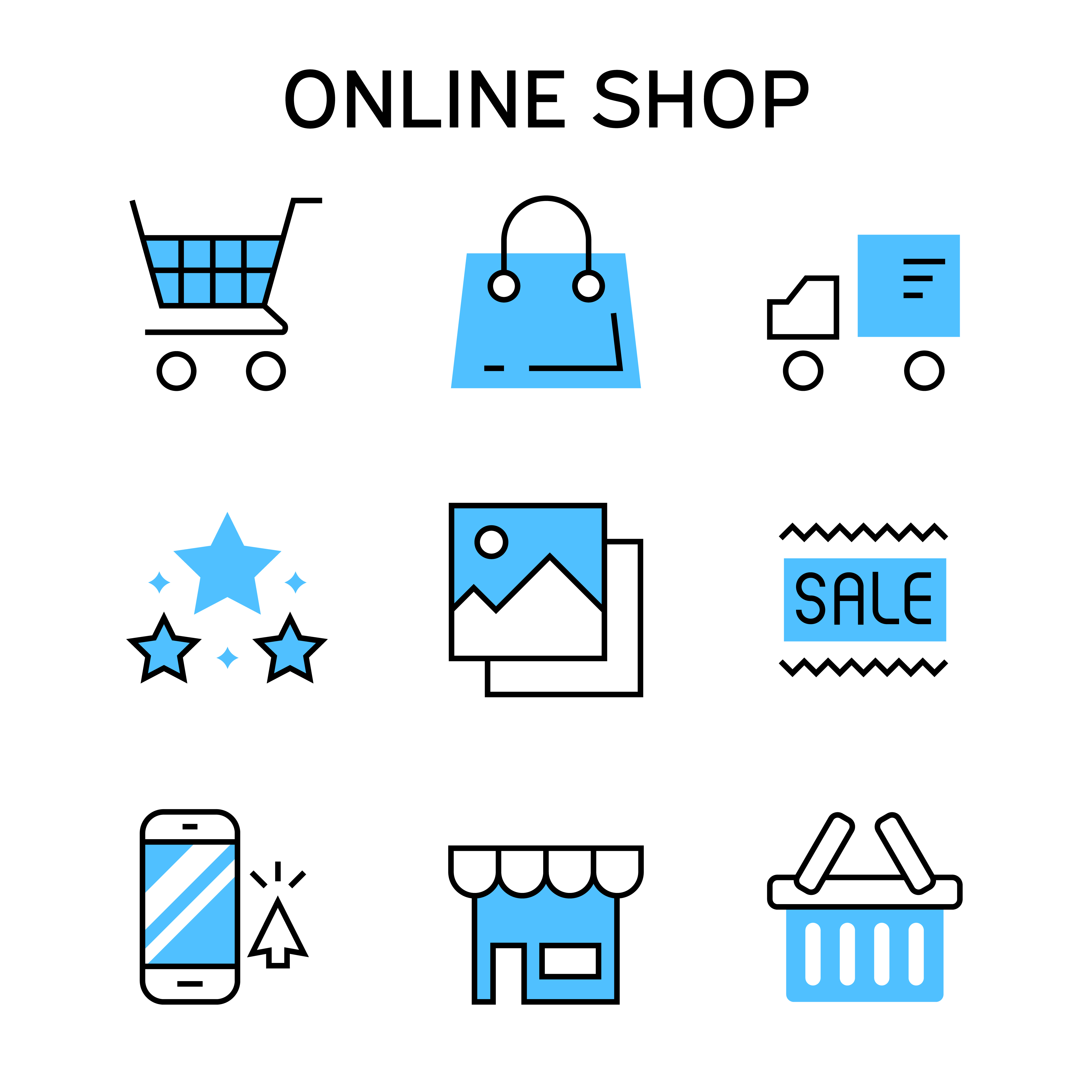 Flat Line Icons With Blue Color For Online Shopping E Commerce Marketplace Shopping Platform Website And Application Download Free Vectors Clipart Graphics Vector Art