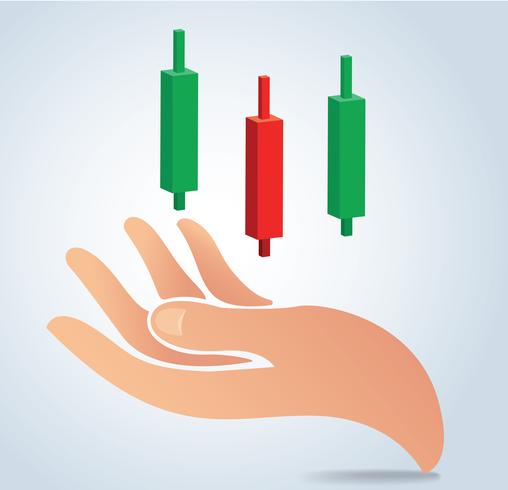 mano que sostiene la vela gráfico gráfico de palo del vector del mercado de valores