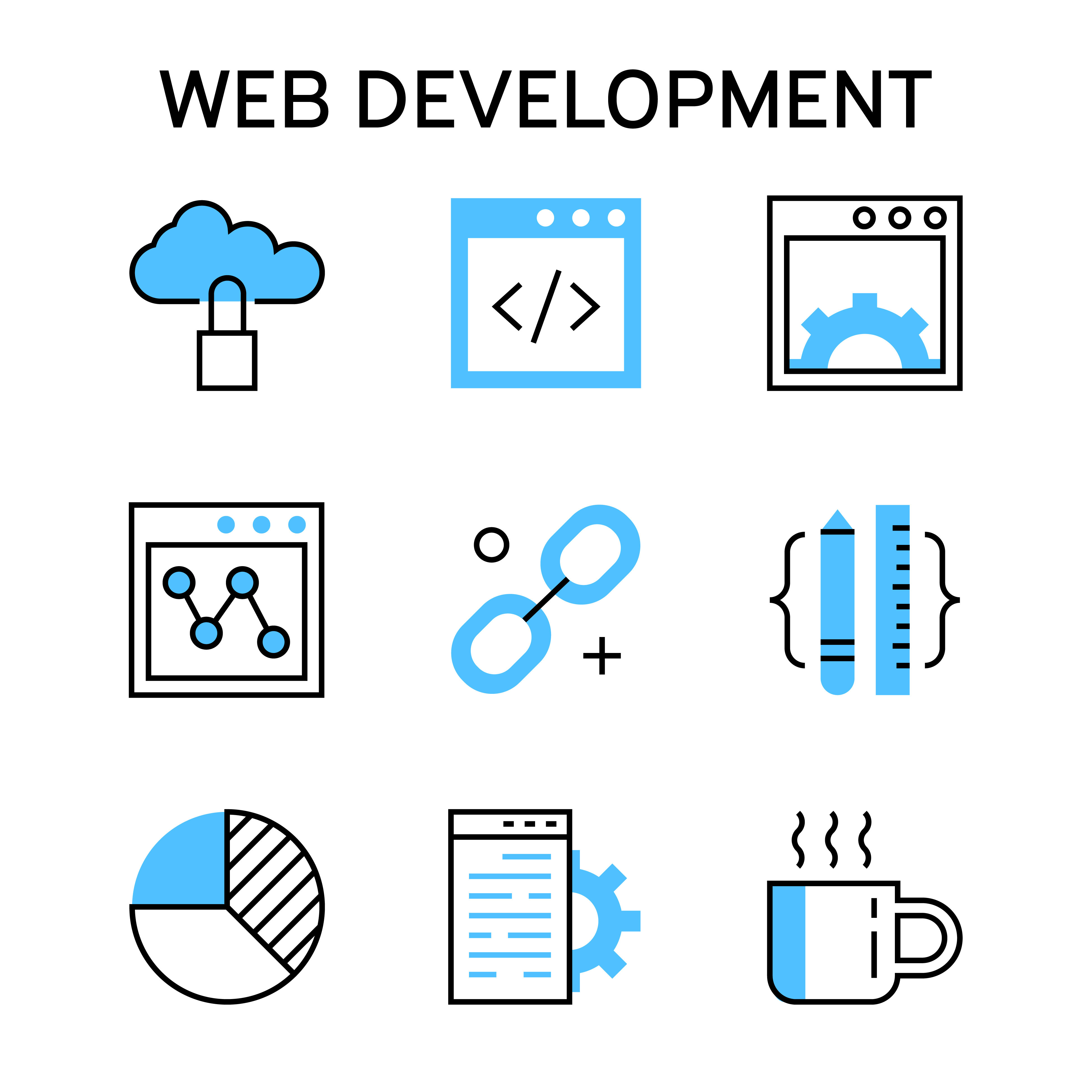 Download Flat line icons with blue color for web development ...