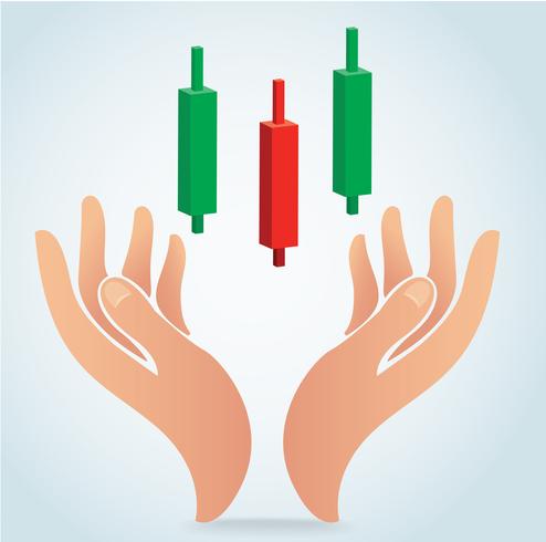 mano que sostiene la vela gráfico gráfico de palo del vector del mercado de valores