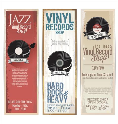 Vinyl record shop retro grunge banner vector