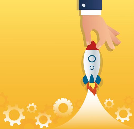 big hand holding a rocket, startup business concept  vector