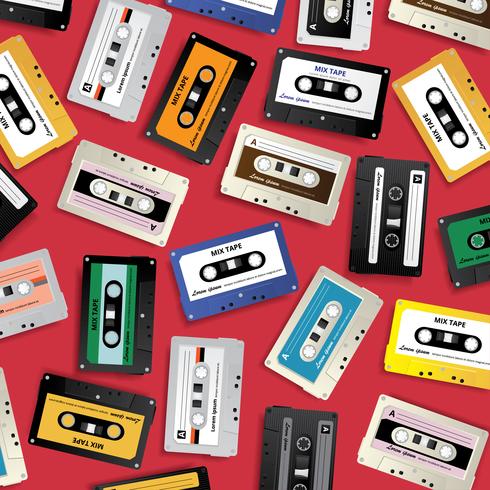 Vintage Retro Cassette Tape Pattern Design Template Vector Illustration