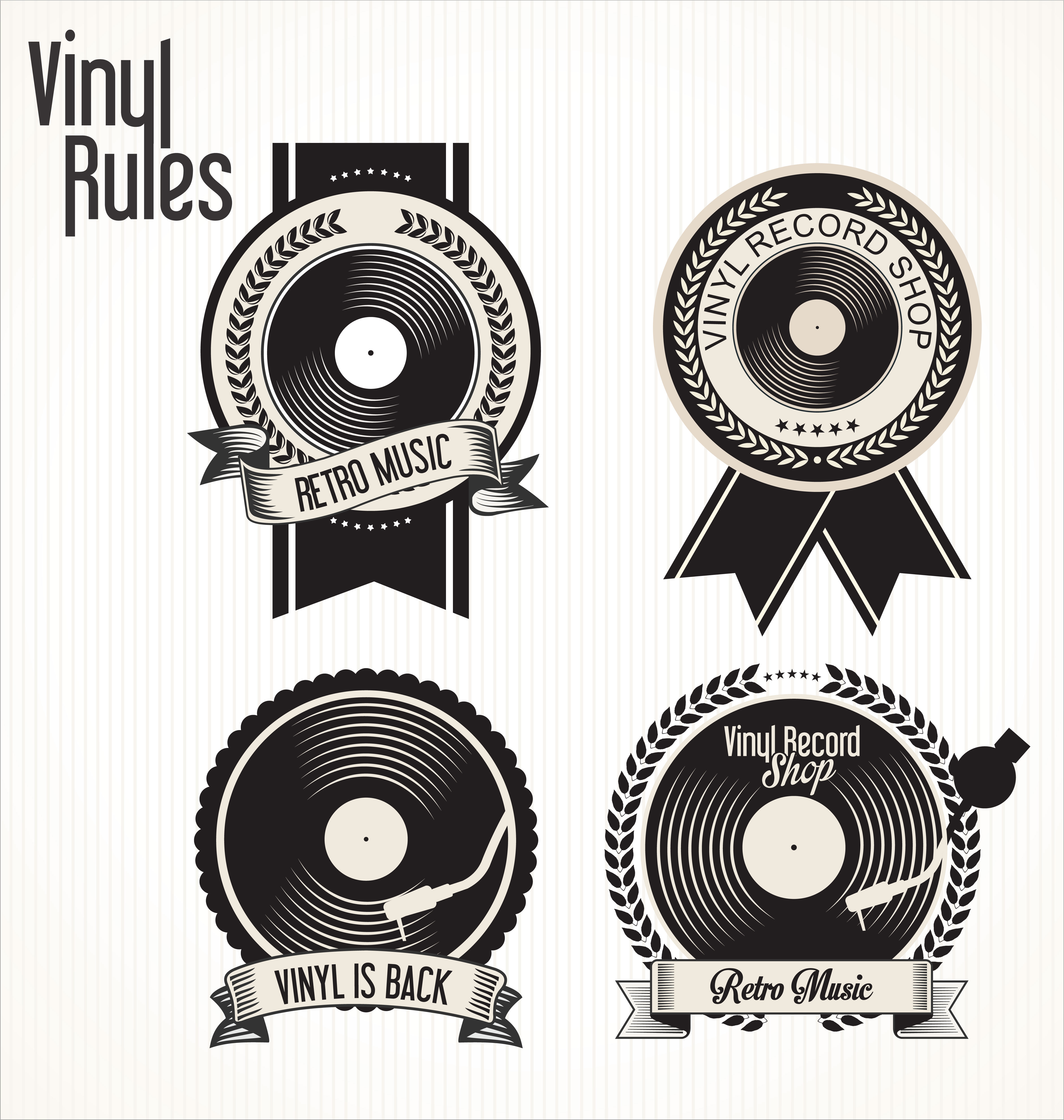Download Retro vinyl records badges - Download Free Vectors ...