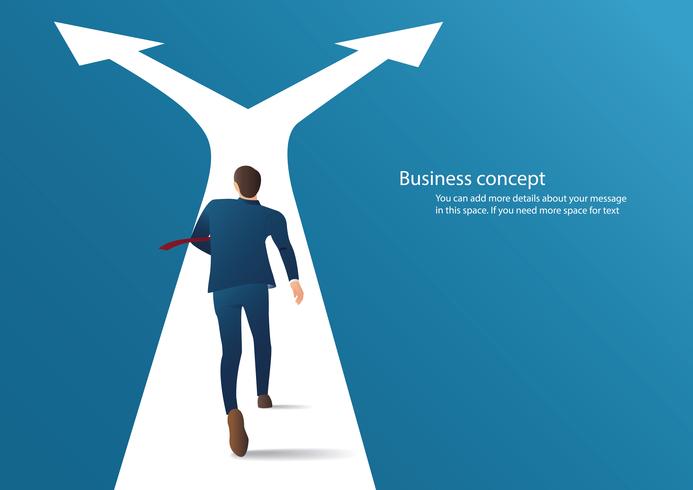 businessman running on crossroads and making choice vector. business concept illustration vector
