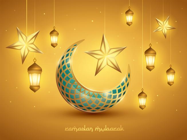 Islamic crescent moon and lanterns vector