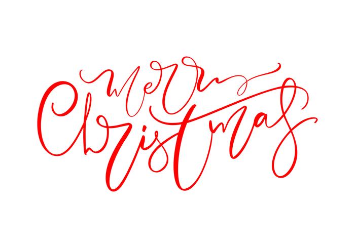 Merry Christmas hand drawn lettering text. Vector illustration Xmas calligraphy on white background. Isolated calligraphic element for banner, postcard, poster design greeting card