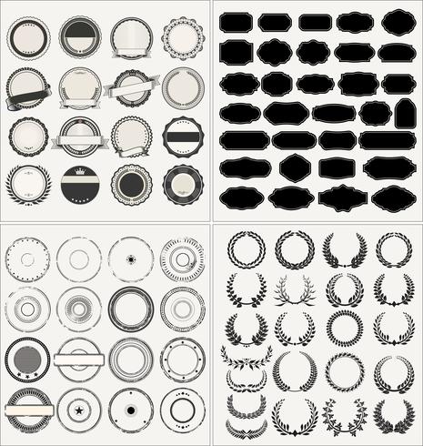 Set of empty retro vintage frames laurels badges and stamps vector