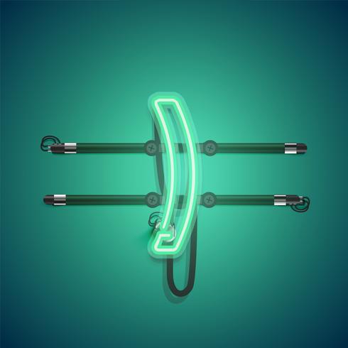 Realistic glowing green neon charcter, vector illustration