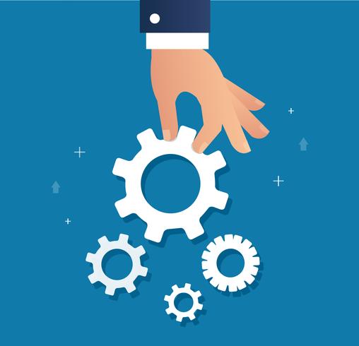 hand holding gears and background, a business concept vector illustration