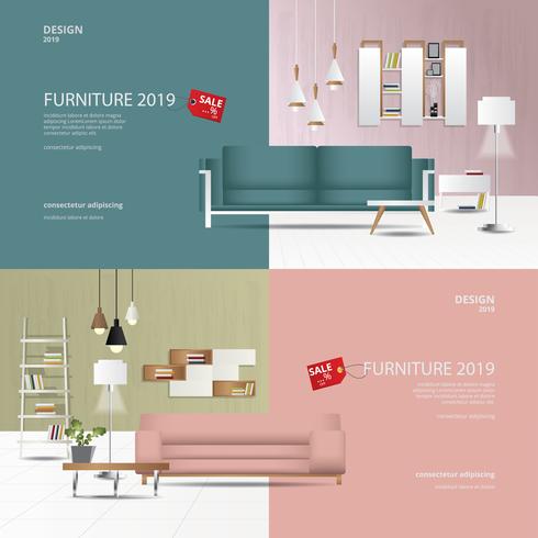 2 banner muebles venta diseño plantilla vector illustration