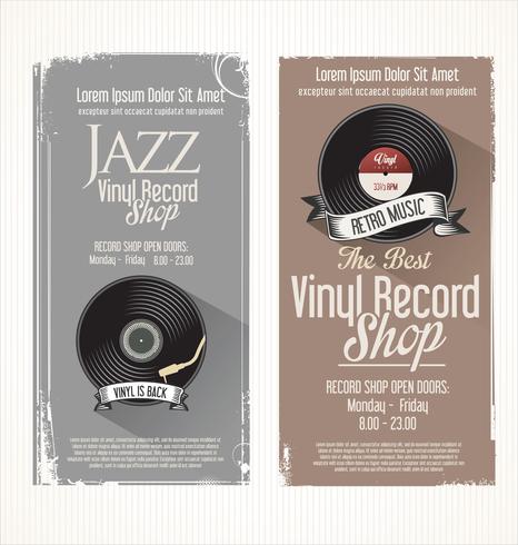 Vinyl record shop retro grunge banner vector