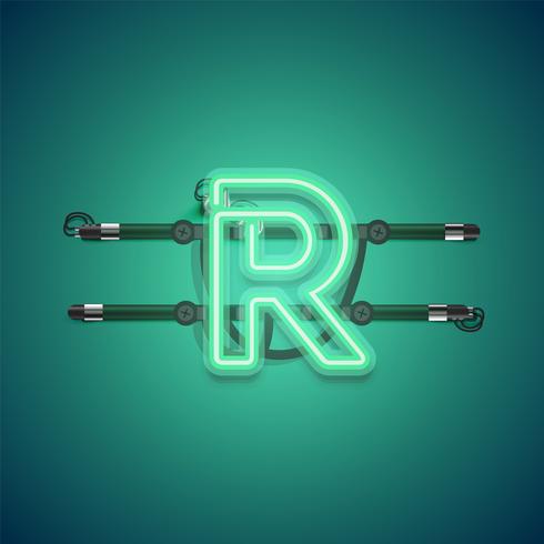 Realistic glowing green neon charcter, vector illustration