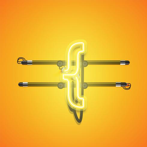 Realistic glowing yellow neon charcter, vector illustration