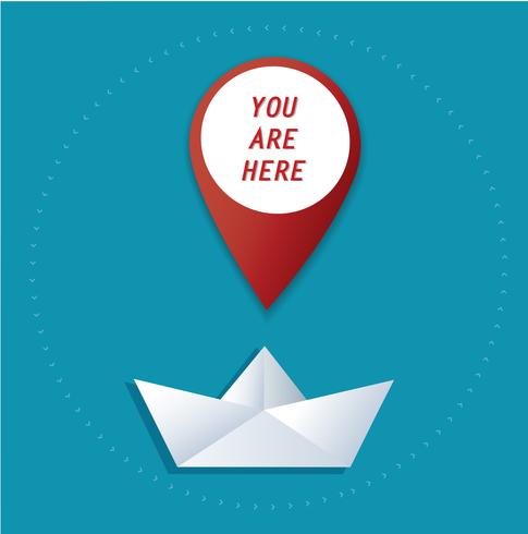 pin location icon on paper boat vector, the concept of travel  vector