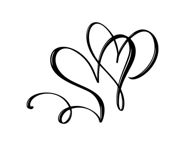 Hand drawn two Heart love sign. Romantic calligraphy vector illustration. Concepn icon symbol for t-shirt, greeting card, poster wedding. Design flat element of valentine day